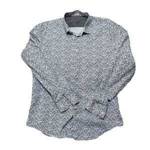 Calvin Klein Medium M Blue Button Up Shirt Men Long Sleeve Abstract Print